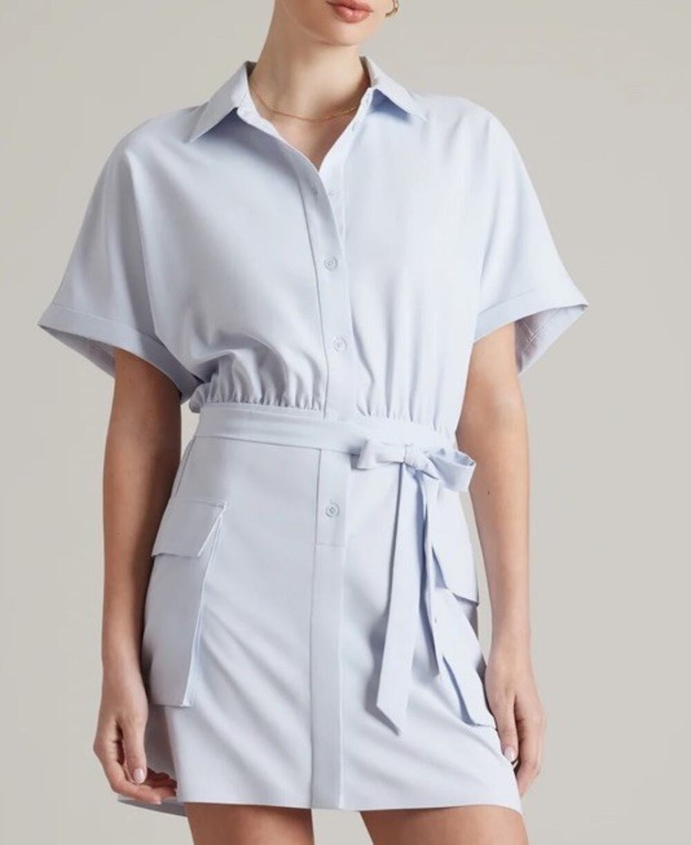 Rhone Mirage Ice Blue Short Sleeve Button Up Athleisure Preppy Shirt Dress Sz M